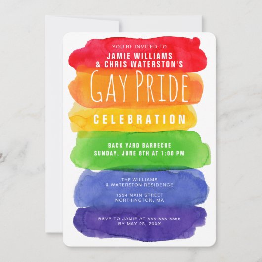 ゲイプライドウォーターカラーレインボー招待状 招待状 (正面)