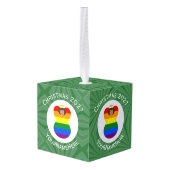 ゲイプライドエンジェルクリスマスパーソナライズされた国旗 キューブオーナメント (裏面アングル)