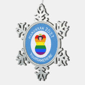 ゲイプライドエンジェルブラックヘアハヌカー国旗パーソナル スノーフレークピューターオーナメント (右)