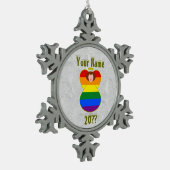 ゲイプライドエンジェルレインボーフラッグオーバーンヘア スノーフレークピューターオーナメント (左)