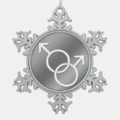 ゲイプライドオーナメントパーソナライズされたゲイラブギフト スノーフレークピューターオーナメント (正面)