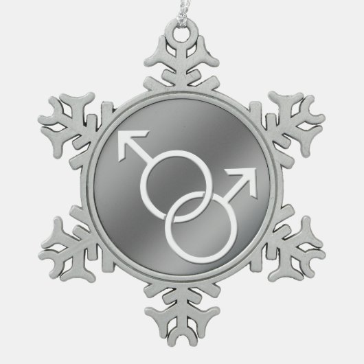 ゲイプライドオーナメントパーソナライズされたゲイラブギフト スノーフレークピューターオーナメント (正面)