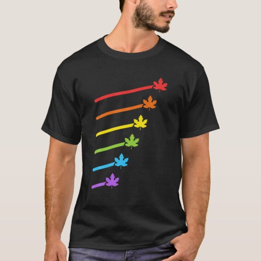 ゲイプライドカナディアンレインボーメープルリーフカナダLGBTQ Tシャツ (正面)