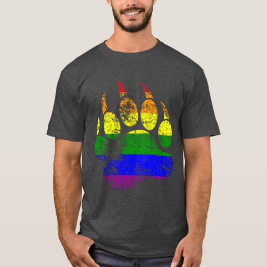 ゲイプライドカラーズ動揺してベアーポーレインボー国旗 Tシャツ (正面)