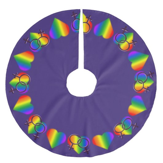 ゲイプライドクリスマスツリースカートレインボーラブデコール ブラッシュドポリエステルツリースカート (正面)