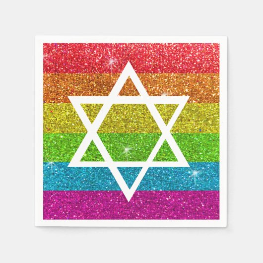 ゲイプライドグリッターLGBTQIAダビデのユダヤ星 スタンダードカクテルナプキン (正面)