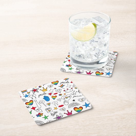 ゲイプライドドードルパターン スクエアペーパーコースター (インサイチュ)