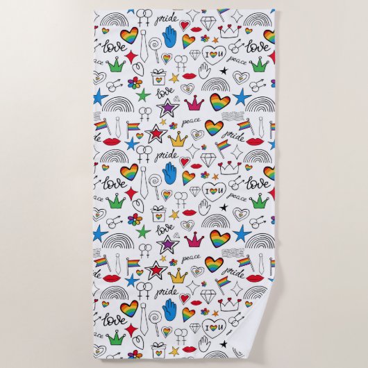 ゲイプライドドードルパターン ビーチタオル (正面)