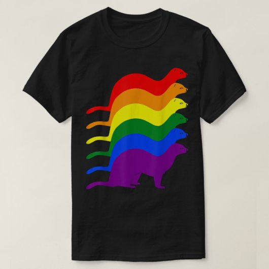 ゲイプライドフェレットLGBTレインボーフラグ認識度 Tシャツ (デザイン正面)