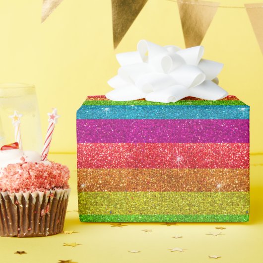 ゲイプライドフラッグレインボーグリッターストライプズLGBTQIA ラッピングペーパー (誕生日パーティー)