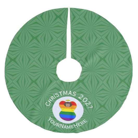 ゲイプライドブラウンスキンエンジェルクリスマスフラッグパーソナル ブラッシュドポリエステルツリースカート (正面)