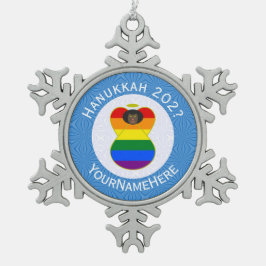 ゲイプライドブラックエンジェルハヌカーパーソナライズされた国旗 スノーフレークピューターオーナメント