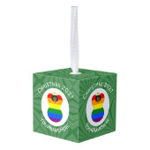 ゲイプライドブラックエンジェル国旗のクリスマスパーソナライズされた キューブオーナメント (裏面アングル)