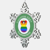 ゲイプライドブラックヘアエンジェルクリスマスフラッグパーソナル スノーフレークピューターオーナメント (右)