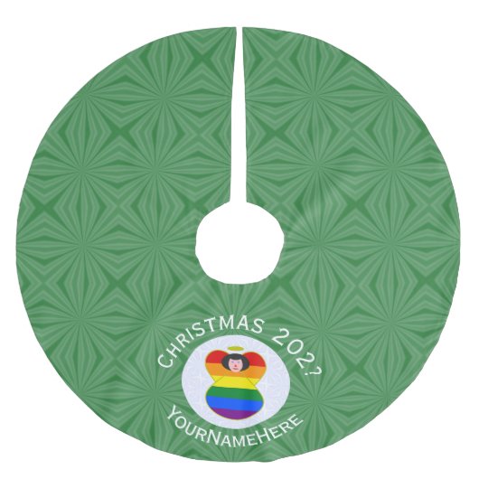 ゲイプライドブラックヘアエンジェルハヌカー国旗パーソナル ブラッシュドポリエステルツリースカート (正面)