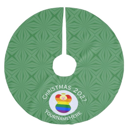 ゲイプライドブロンデエンジェルクリスマスパーソナライズされた国旗 ブラッシュドポリエステルツリースカート (正面)