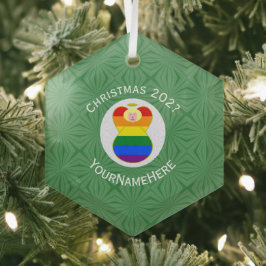 ゲイプライドブロンデエンジェルハヌカーパーソナライズされた国旗 ガラスオーナメント