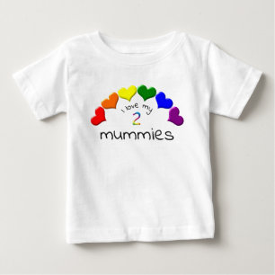 ゲイプライドベビーI愛2ミミミリーレインボーハート ベビーTシャツ