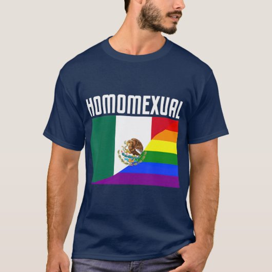 ゲイプライドメキシコ虹の国旗の誇りを持った同性愛 Tシャツ (正面)