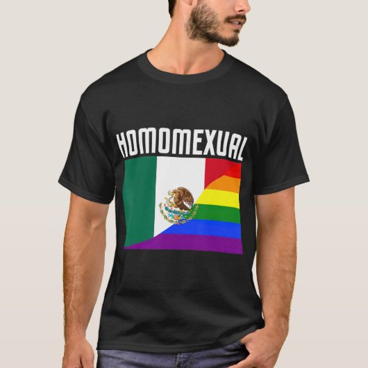 ゲイプライドメキシコ虹の国旗の誇りを持った同性愛 Tシャツ (正面)