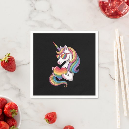 ゲイプライドユニコーンハートレインボーフラッグLGBT スタンダードカクテルナプキン (インサイチュ)