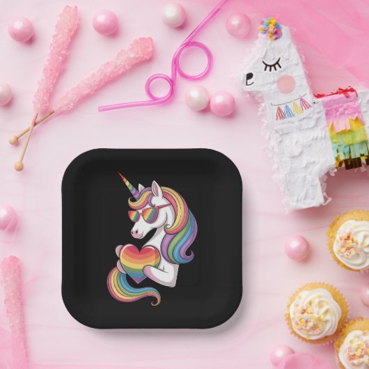 ゲイプライドユニコーンハートレインボーフラッグLGBT ペーパープレート (パーティー)