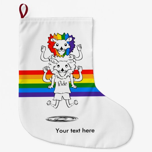 ゲイプライドライオンおもしろい漫画 ラージクリスマスストッキング (正面)