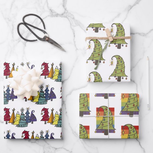 ゲイプライドレインボークリスマスツリーパターン ラッピングペーパーシート (正面)