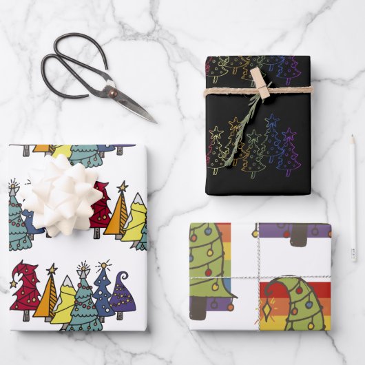 ゲイプライドレインボークリスマスツリーパターン ラッピングペーパーシート (正面)