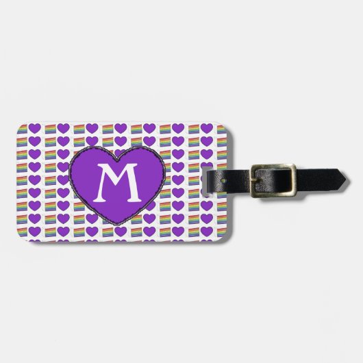 ゲイプライドレインボーケーキパープルハートモノグラム ラゲッジタグ (正面横)