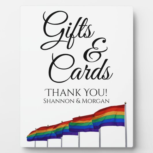 ゲイプライドレインボーフラッグスウェディングギフト&カードサイン フォトプラーク (正面)