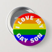 ゲイプライドレインボーフラッグ私は私のゲイ息子を愛する 缶バッジ (正面&裏面)