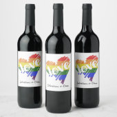 ゲイプライドレインボーラブハート パーソナライズされた ワインラベル (ボトル)