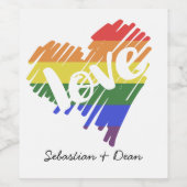 ゲイプライドレインボーラブハート パーソナライズされた ワインラベル (シングルラベル)