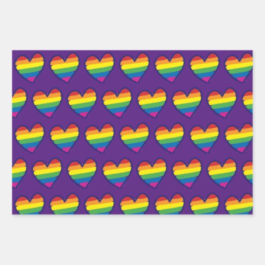 ゲイプライドレインボー国旗のハート ラッピングペーパーシート (正面)