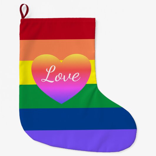 ゲイプライドレインボー国旗LGBTQ ラージクリスマスストッキング (正面)
