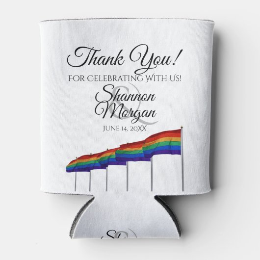 ゲイプライドレインボー旗結婚式の引き出物サンキュー 缶クーラー (正面)
