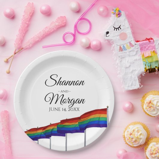 ゲイプライドレインボー結婚フラッグ紙プレート ペーパープレート (パーティー)