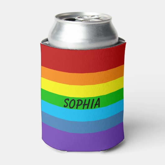 ゲイプライドレインボー缶またはボトルホルダー名前をカスタムする 缶クーラー (缶正面)