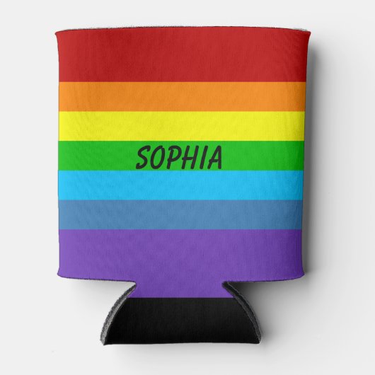 ゲイプライドレインボー缶またはボトルホルダー名前をカスタムする 缶クーラー (正面)