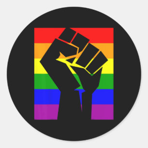 ゲイプライドレジストレスト拳レインボーフラッグLgbtqシャツ ラウンドシール