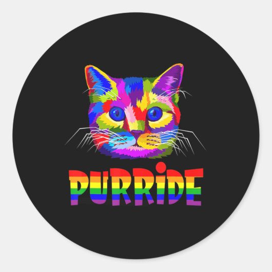 ゲイプライド女性男性LGBTパパ猫ギフトパーリ ラウンドシール (正面)