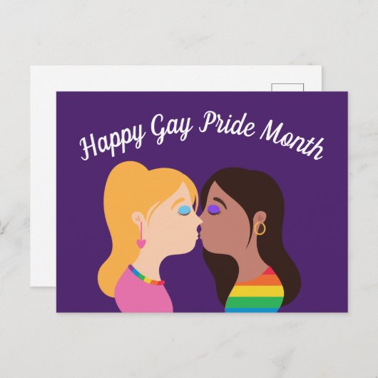 ゲイプライド月レズビアンガールズロマンチックキス ポストカード (正面/裏面)