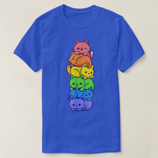 ゲイプライド猫LGBTかわいい猫が集まるかわいいアニメライ Tシャツ (デザイン正面)
