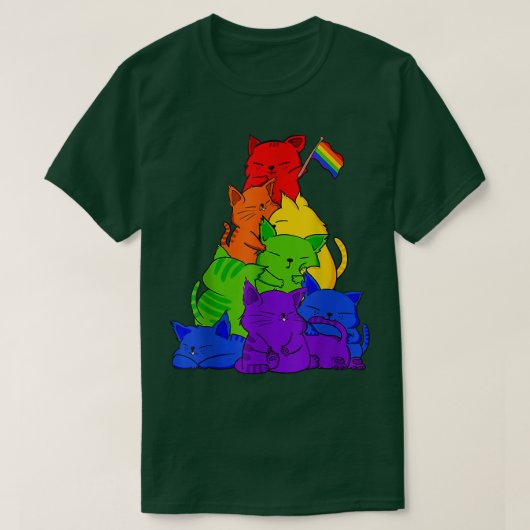 ゲイプライド猫LGBTかわいい猫が集まるかわいいアニメライ Tシャツ (デザイン正面)