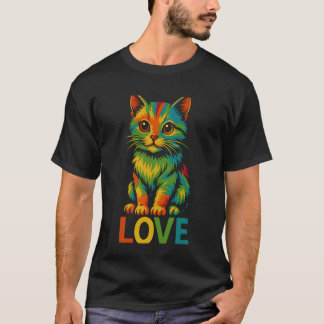 ゲイプライド かわいい猫 Love is Love LGBTQ レインボー Tシャツ