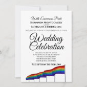 ゲイプライド レインボー ウェディング インビテーション - ブラック テキスト (正面)