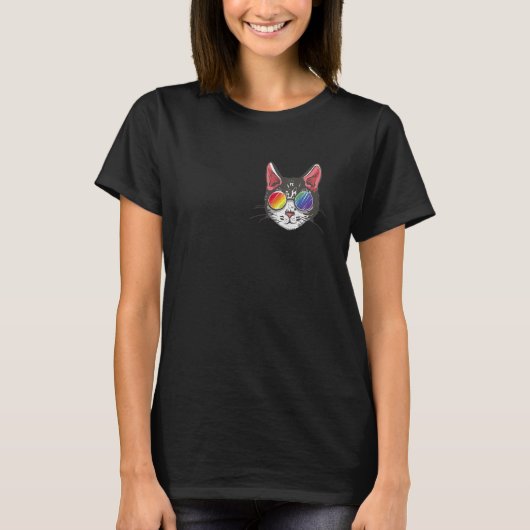 ゲイプライド レインボー LGBT クールな猫 Tシャツ (正面)