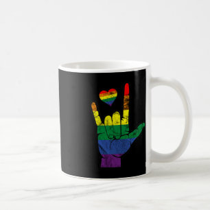 ゲイプライドASL手話LGBTろう認識度M コーヒーマグカップ