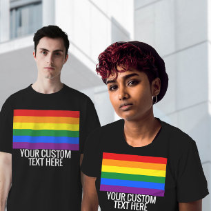 ゲイプライドLGBTレインボーストライプカスタム文字ブラック Tシャツ